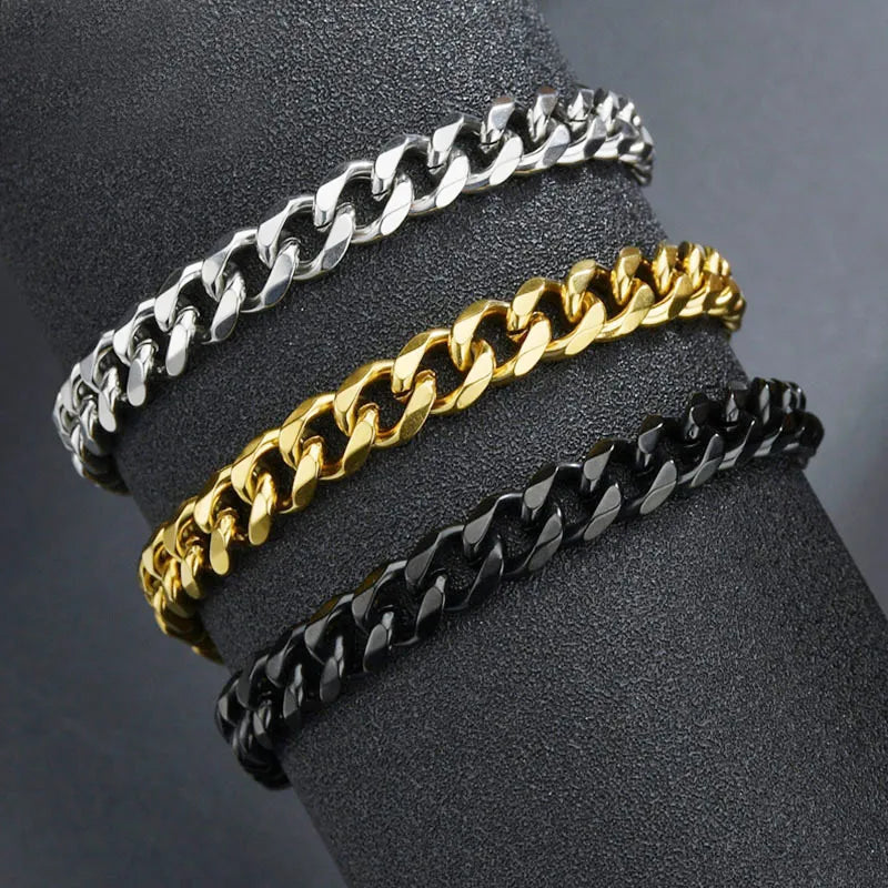 Mode Edelstahl Männer Curb Kubanischen Kette Armband Frauen Armband auf Hand für Paar Unisex Handgelenk Hand Schmuck Geschenk Party