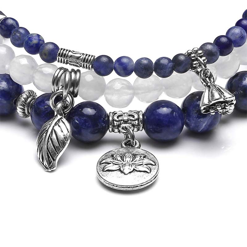 Chavri 3PCS natürliches Quarzkristall-Perlen-Heilenergie-Lotus-Armband