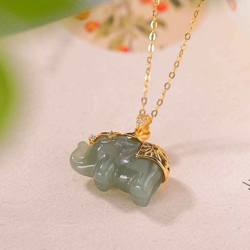 Chavri 925 Sterling Silber Jade Elefant Segen Glück Halskette Kettenanhänger