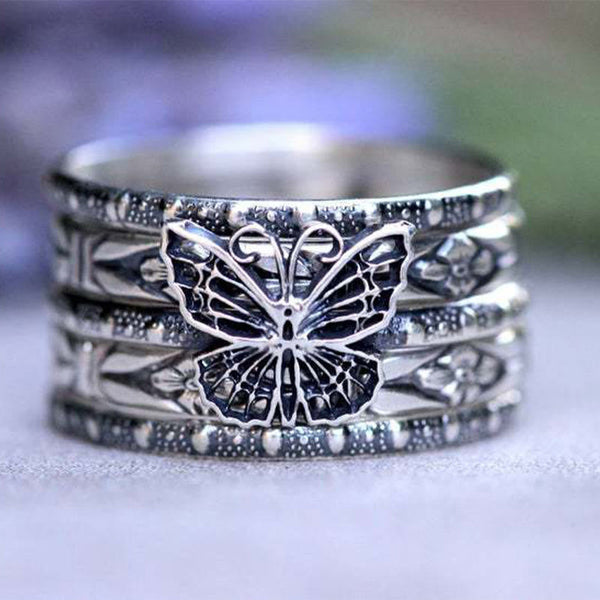 Kreativer Vintage Ladies Butterfly Fünf -Stück -Ring -Set