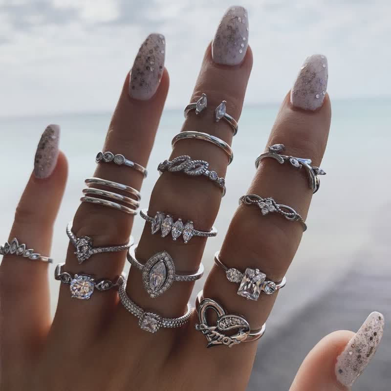 10Pcs Frauen Bohemian Geometrischer Ring -Set
