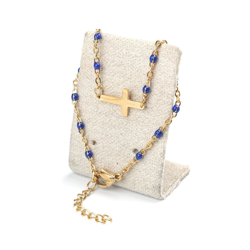 Neue Mode Edelstahl Armbänder Link Kabel Kette Kreuz Goldene Emaille Armband Schmuck für Frauen Geschenke 18 cm Lang, 1 PC