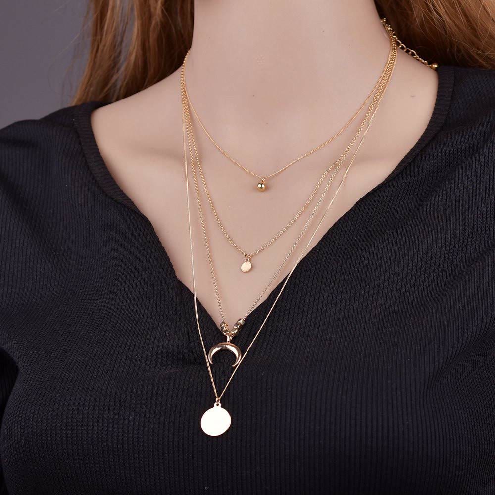 Boho Style Moon Gold Silber Multilayer Anhänger Legierung Halskette