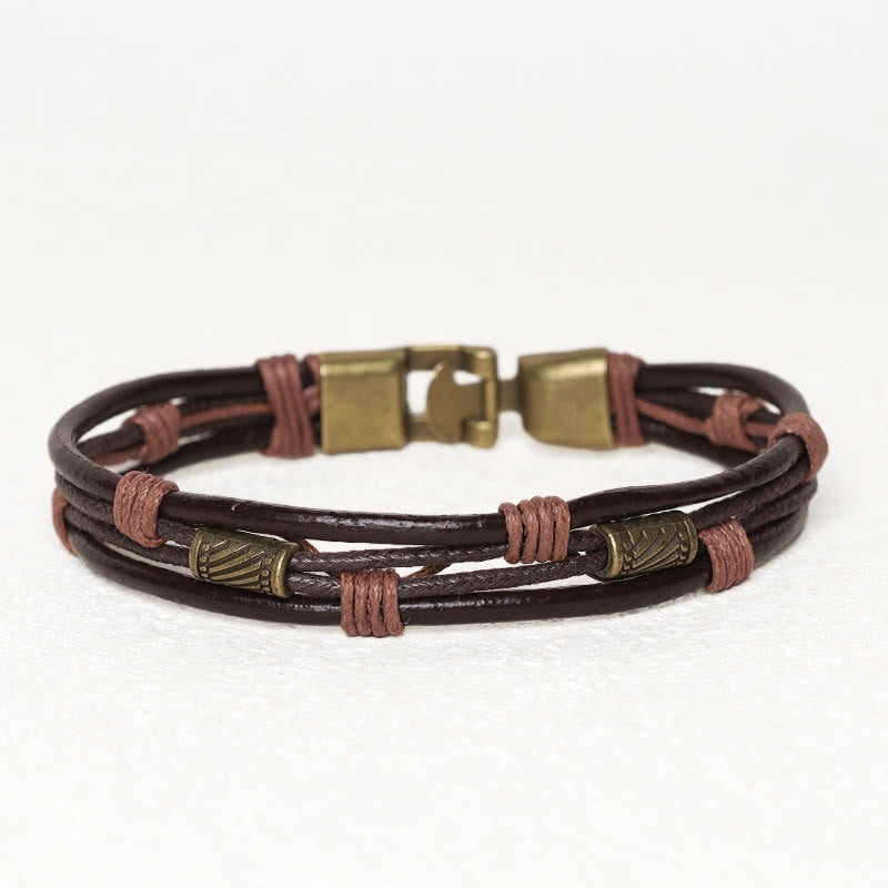 Chavri Vintage Lederarmband, braunes Seil, geschichtetes Armband, Armreif