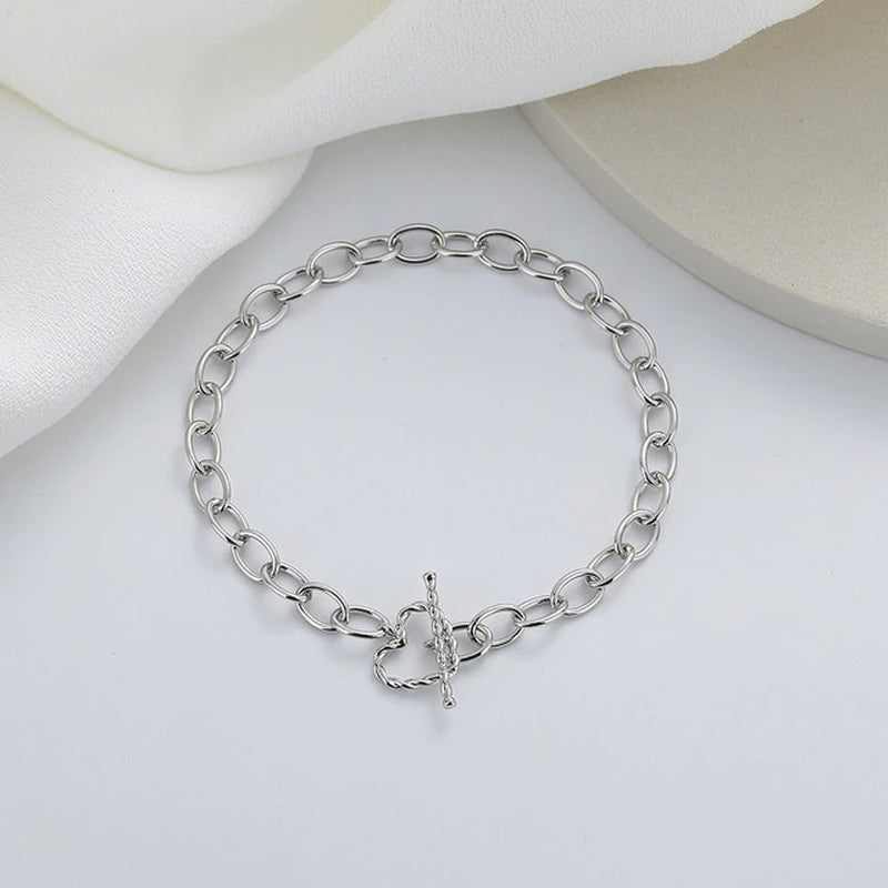 Armband aus Sterlingsilber mit doppeltem Liebesherz und hohlen runden Perlen