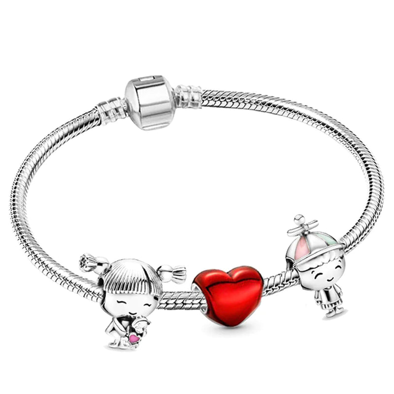Trendy Romantische 2021 Silber Farbe Charm Armband mit Glückliche Familie Strang Marke Armband für Frauen DIY Schmuck Machen