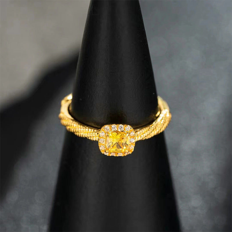 Kostenlos Heute Mondhelld Golden Kuss Kleiner Zuckerwürfel Citrin 18K Gold Plattiert Ring
