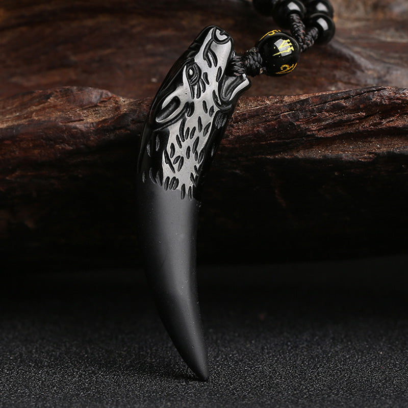 Chavri Natural Ice Obsidian Wolf Tooth Pattern Courage Halskette Anhänger
