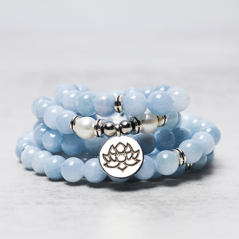 Chavri 108 Mala Perlen Aquamarin Heilarmband