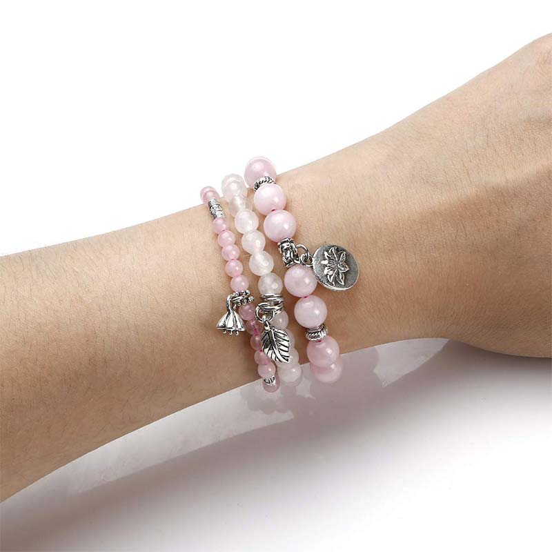 Chavri 3PCS natürliches Quarzkristall-Perlen-Heilenergie-Lotus-Armband