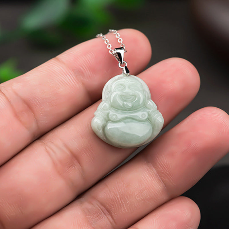 Chavri 925 Sterling Silber Lachender Buddha Jade Segen Halskette Kettenanhänger