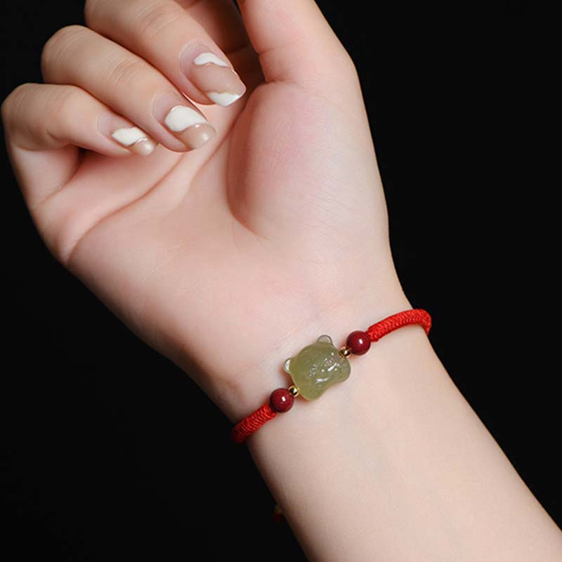 Chavri Jade Cinnabar Lucky Tiger String Armband