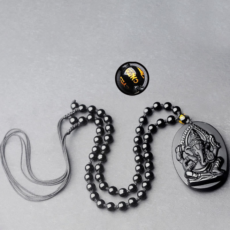 Chavri tibetischer Obsidian Ganesh Ganpati Elefant Reichtum Amulett Halskette