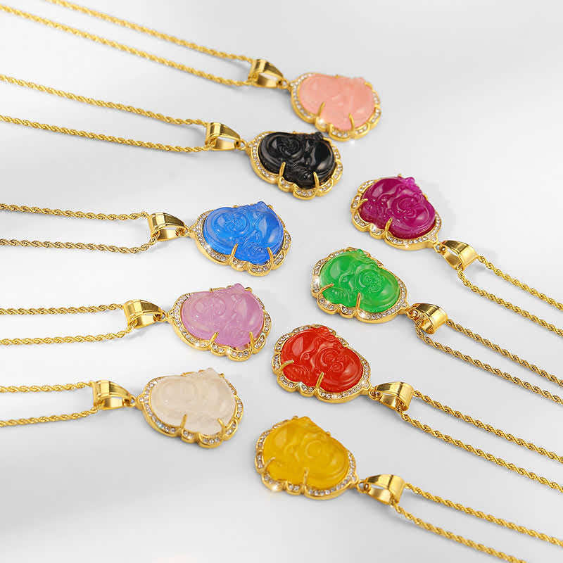 Chavri 18K Gold gefüllt lachender Buddha Jade Glück Halskette Kettenanhänger