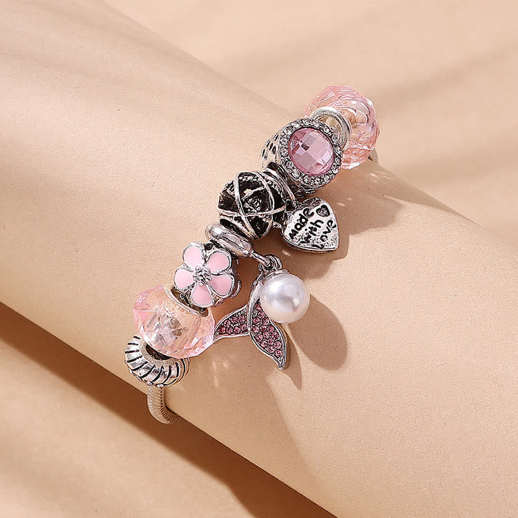 Hergestellt Mit Liebesbrief Rosa Meerjungfrau Schwanzperle Anhänger Armband