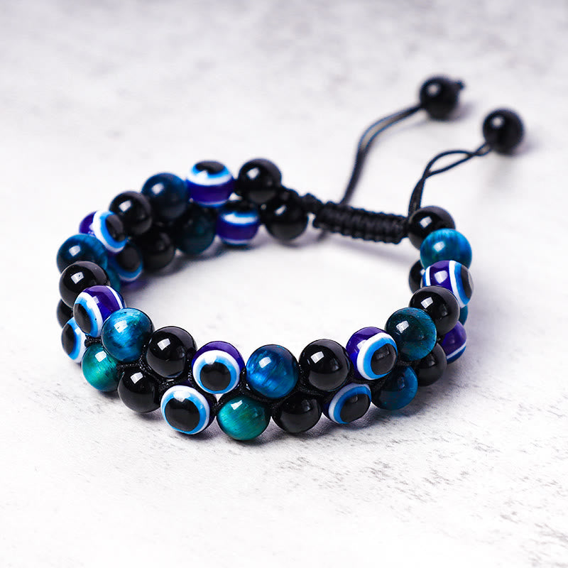 Chavri Evil Eye Hämatit Tigerauge Schutz Perlenarmband