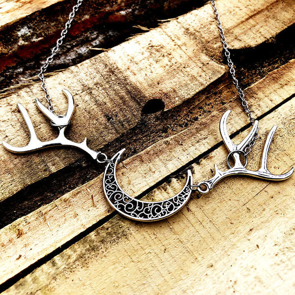 Frei Heute Vintage Hollow Moon Rentier Horn Halskette
