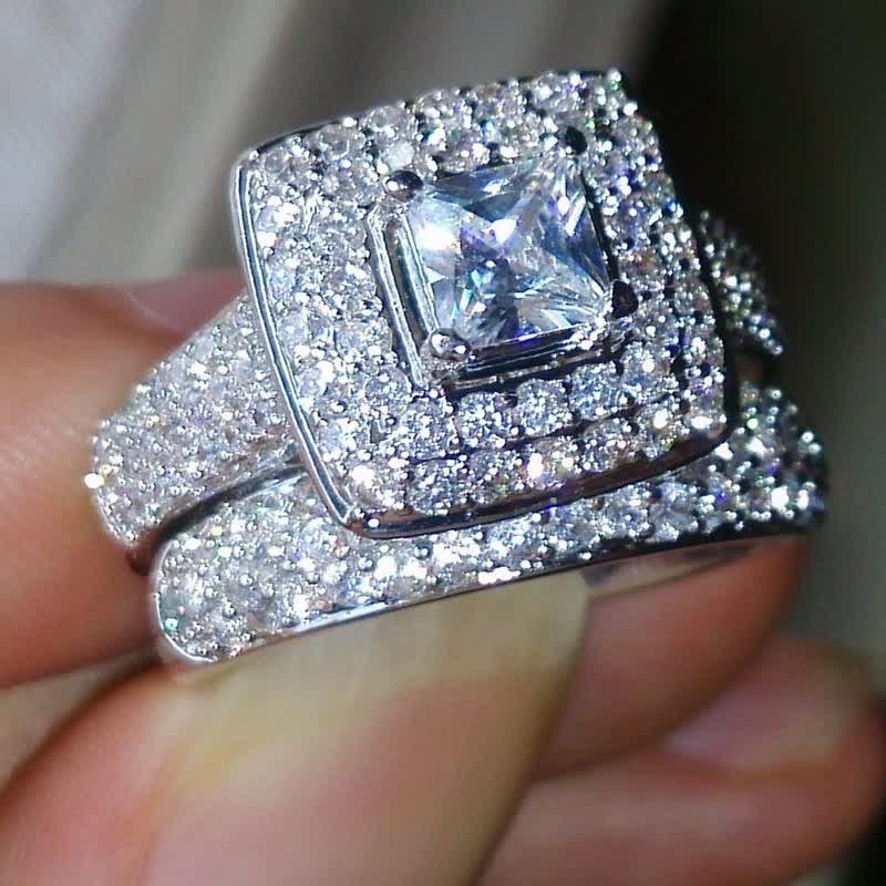 Kubisch Weißer Zirkon Glänzender Prinzessinring