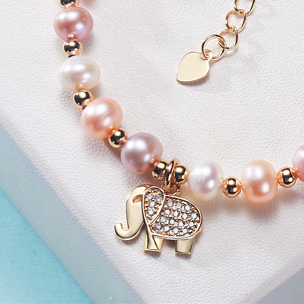 Süßwasserperlen 14K Gold Gefüllt Elefanten Frauen Armband