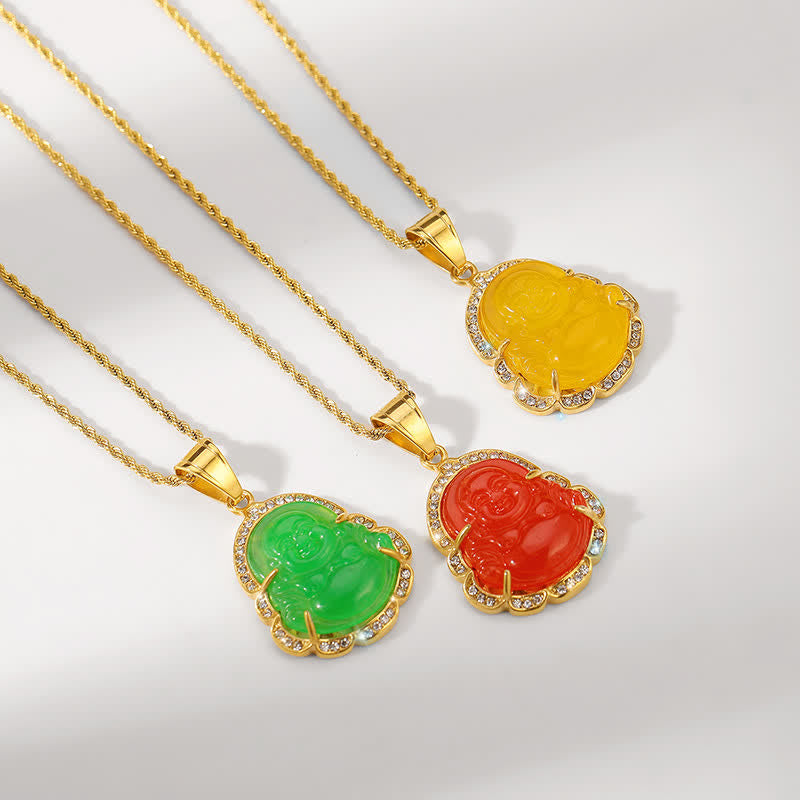 Chavri 18K Gold gefüllt lachender Buddha Jade Glück Halskette Kettenanhänger