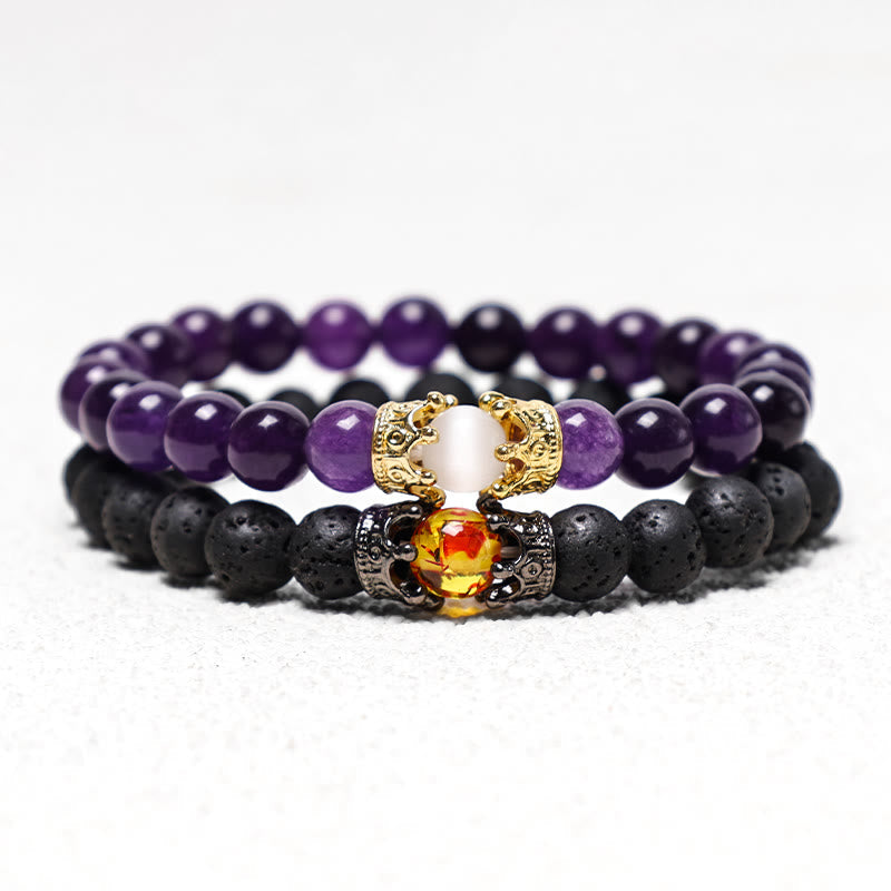 Chavri Naturstein King&Queen Crown Healing Energy Beads Paar Armband