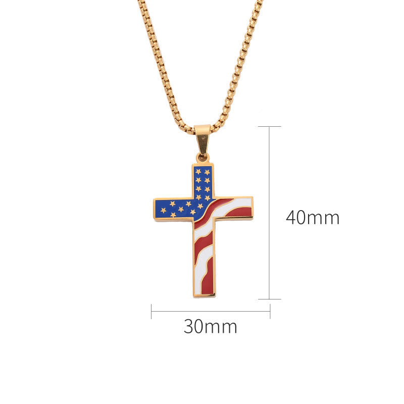 Amerikanische Flaggekreuz Religiöser Schmuck Anhänger Halskette