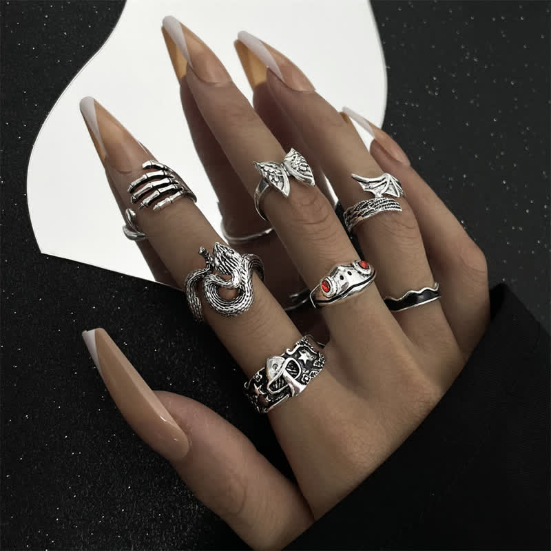 6Pcs Punk -Schädelklauen -Poker -Joker -Ring -Set