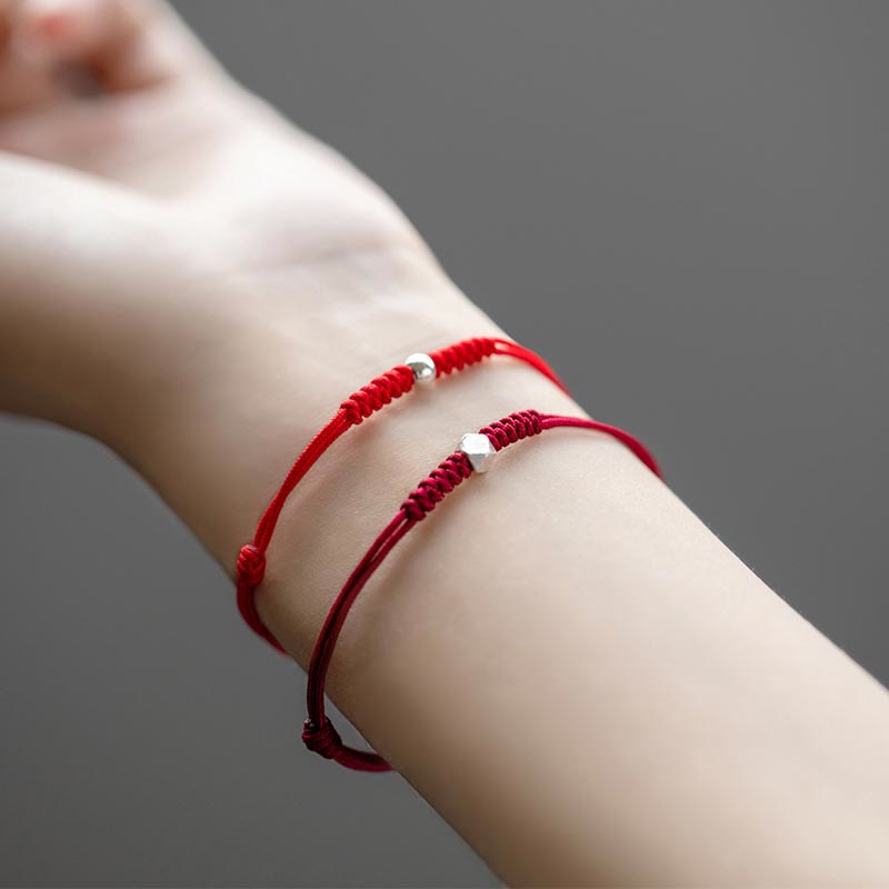 Chavri 925 Sterling Silber Glücksperlenschutz Rote Schnur Geflochtenes Armband