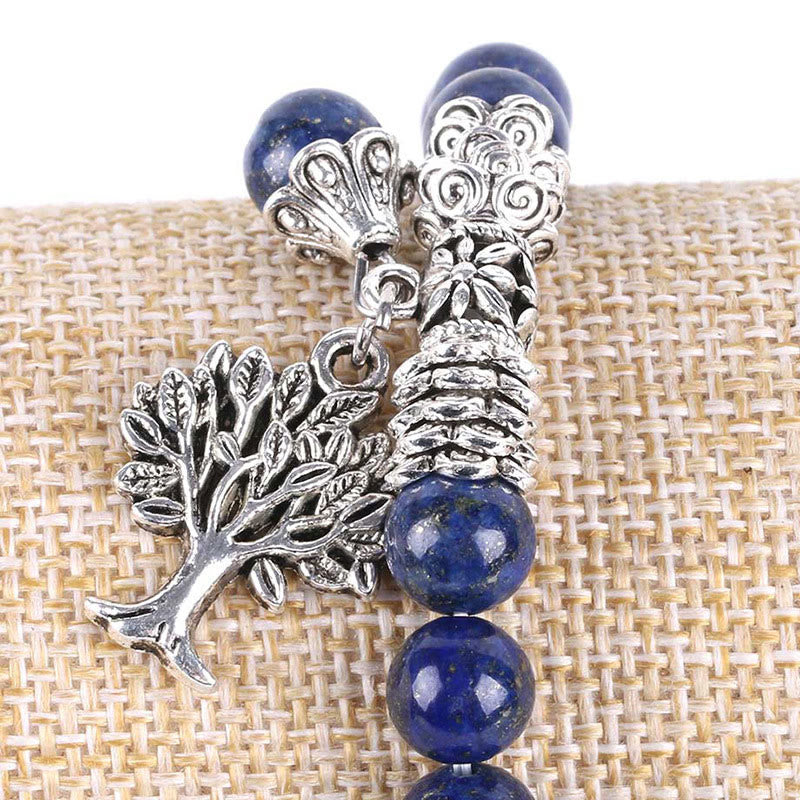 Chavri Stretch-Armband mit natürlichem Edelstein, Baum des Lebens, Glücksbringer