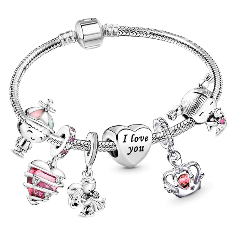 Trendy Romantische 2021 Silber Farbe Charm Armband mit Glückliche Familie Strang Marke Armband für Frauen DIY Schmuck Machen