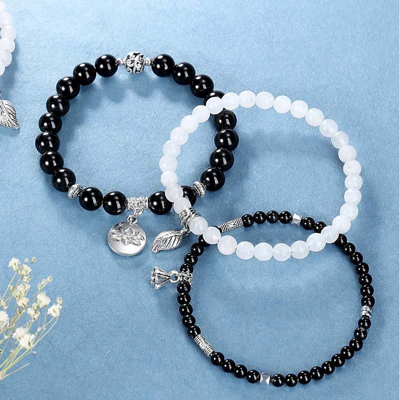 Chavri 3PCS natürliches Quarzkristall-Perlen-Heilenergie-Lotus-Armband