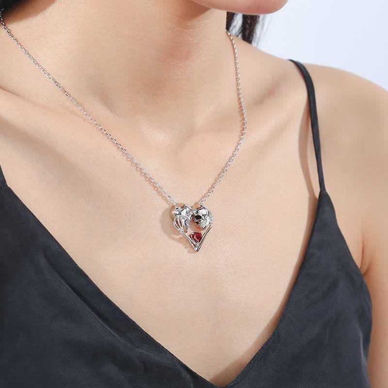 Verlieben Sie Sich Schädelpaar Mit Ruby Heart Halskette