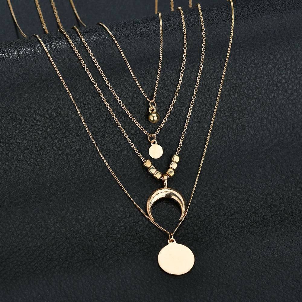 Boho Style Moon Gold Silber Multilayer Anhänger Legierung Halskette