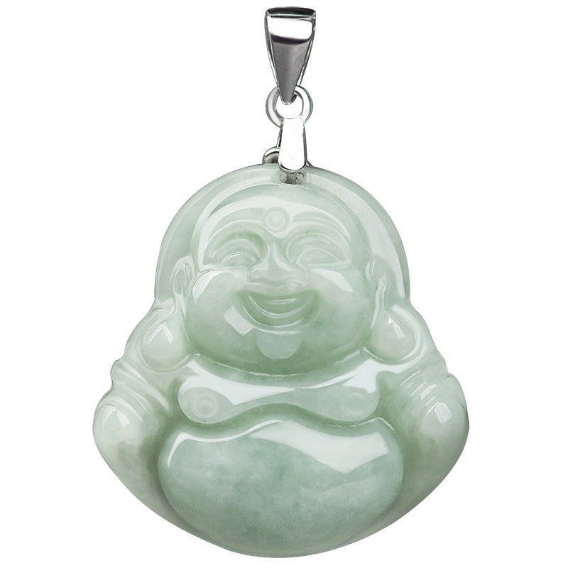 Chavri 925 Sterling Silber Lachender Buddha Jade Segen Halskette Kettenanhänger