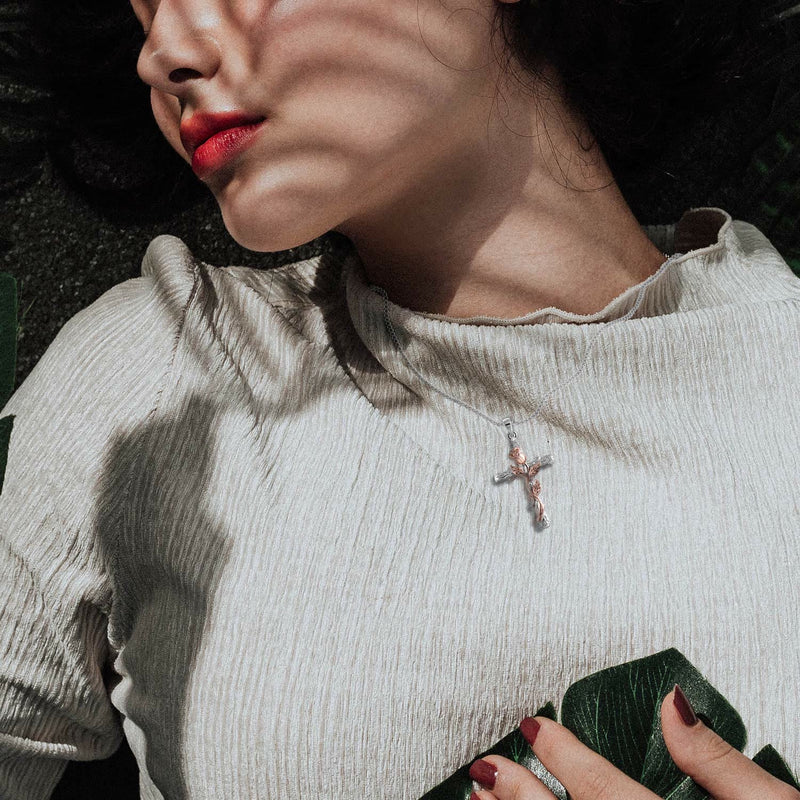 Cross Rose Blume Pendell Halskette