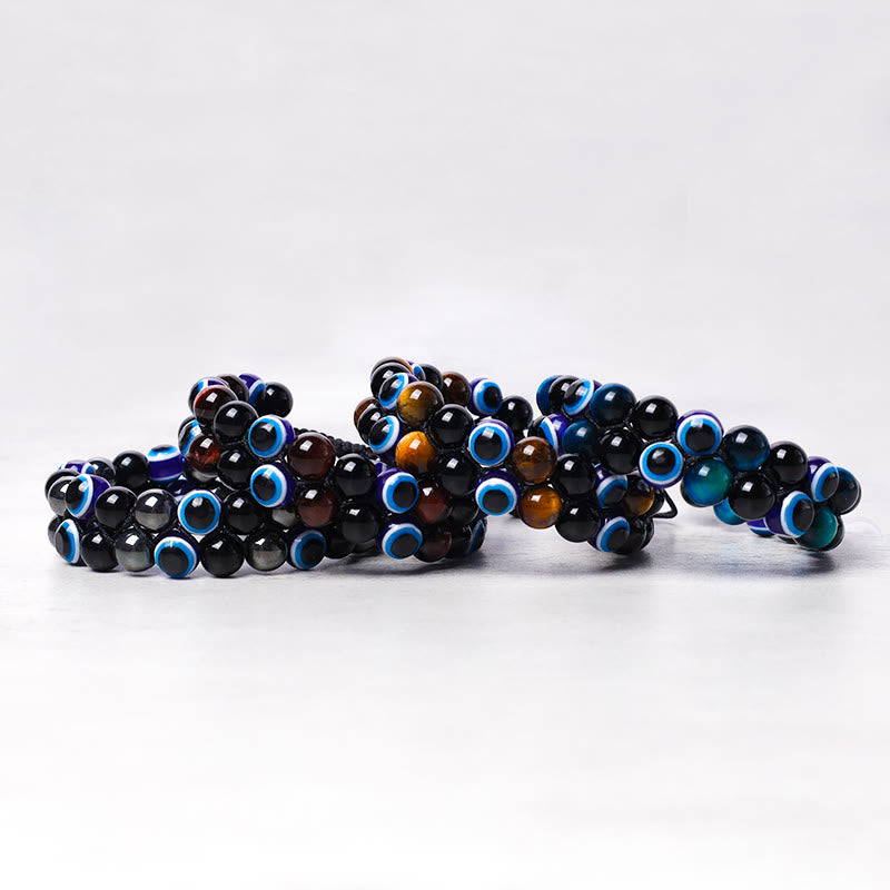 Chavri Evil Eye Hämatit Tigerauge Schutz Perlenarmband