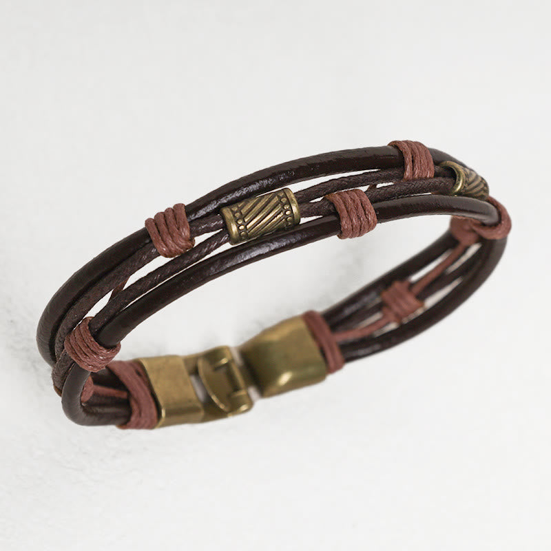 Chavri Vintage Lederarmband, braunes Seil, geschichtetes Armband, Armreif