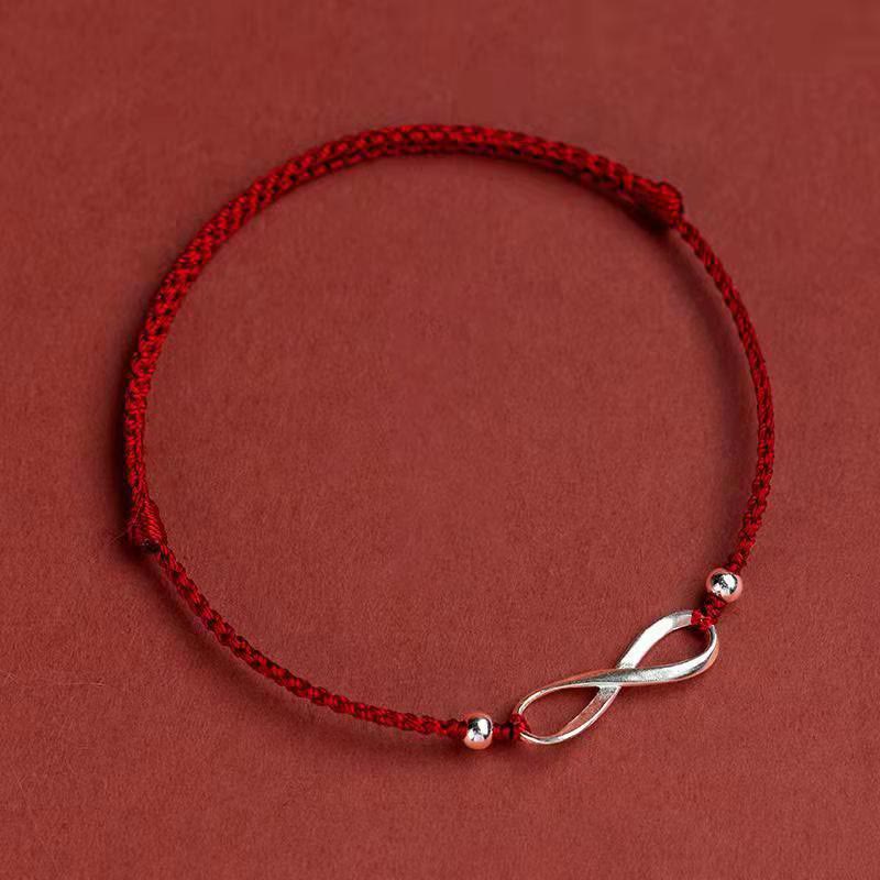 Chavri 925 Sterling Silber Endless Knot Protection Luck Red String Armband Fußkettchen