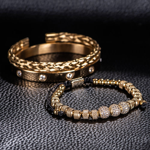3 Pcs Luxus Micro Pave Round Perle Charm Gold Armband