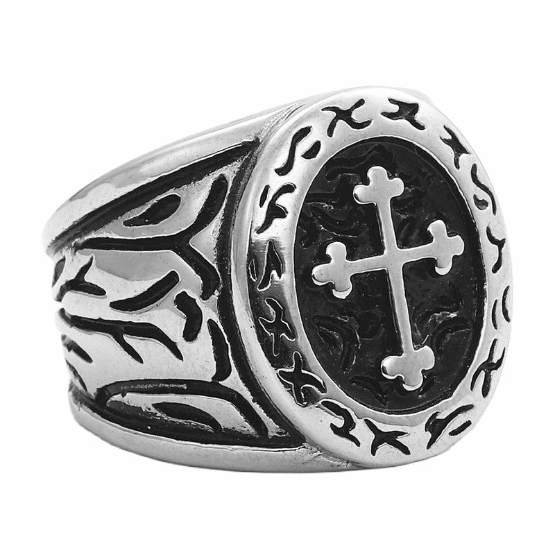 Frei Heute Männer Edelstahl Mittelalterlicher Kreuz Signet Ring