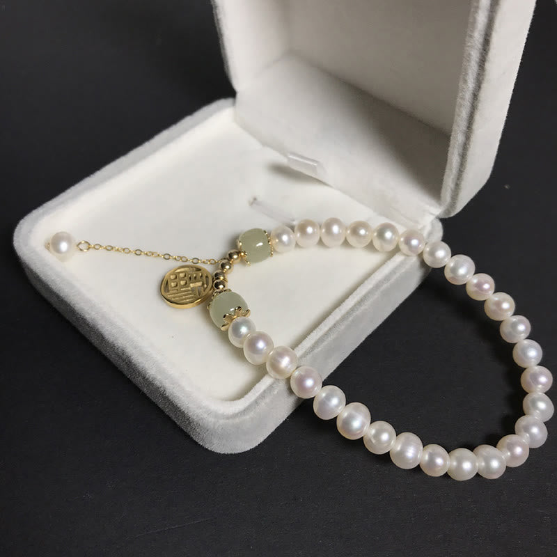 Buddha Stones Naturperle Hetian Jade Glück Weisheit Perlenarmband