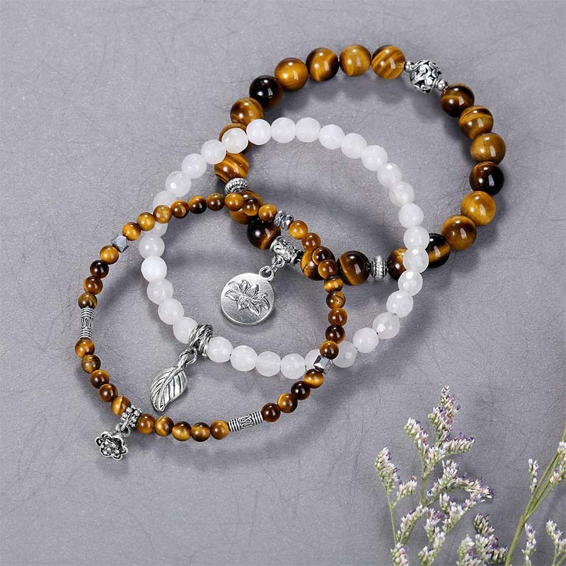 Chavri 3PCS natürliches Quarzkristall-Perlen-Heilenergie-Lotus-Armband
