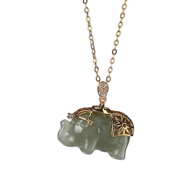 Chavri 925 Sterling Silber Jade Elefant Segen Glück Halskette Kettenanhänger