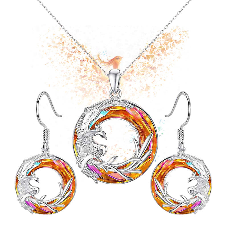 Phoenix Firebird Kristall Glück Schutz Halskette Anhänger Ohrringe