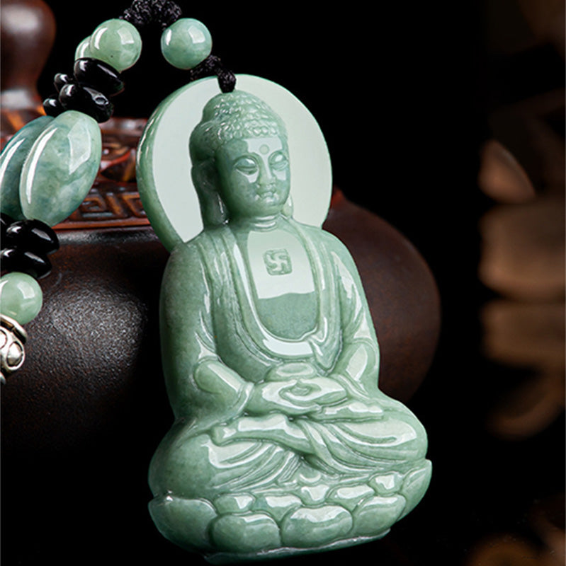 Chavri Amitabha Buddha Jade Amulett Halskette mit Mitgefühl