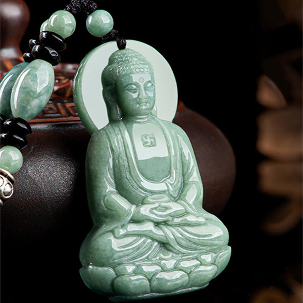 Chavri Amitabha Buddha Jade Amulett Halskette mit Mitgefühl