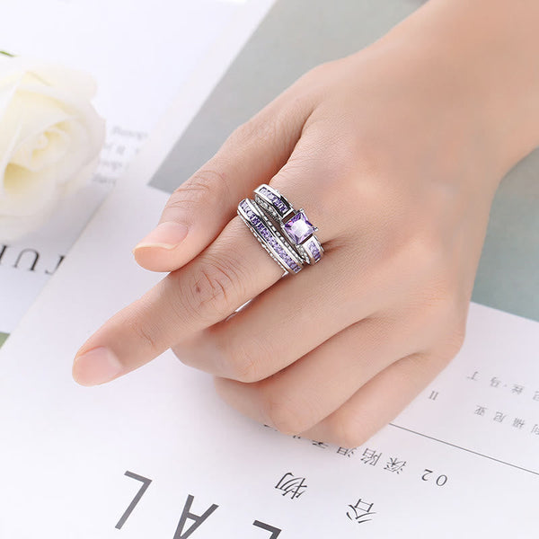 Amethyst White Zircon Ring Set -Ringepaar