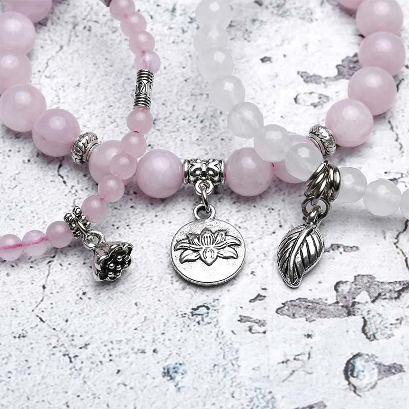 Chavri 3PCS natürliches Quarzkristall-Perlen-Heilenergie-Lotus-Armband