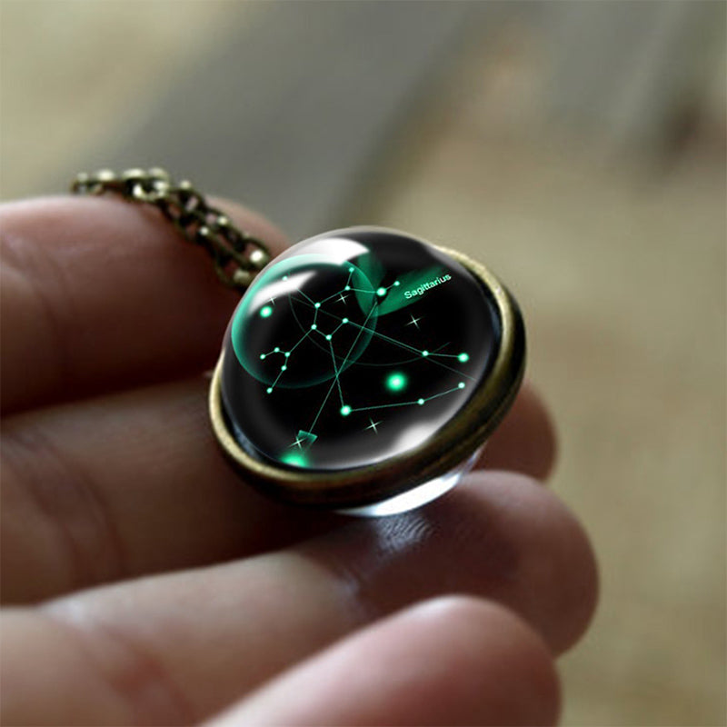 Glas 12 Sterne Zodiac Protection Halskette