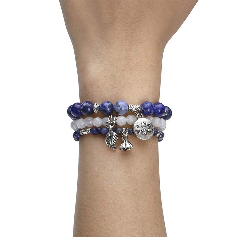 Chavri 3PCS natürliches Quarzkristall-Perlen-Heilenergie-Lotus-Armband